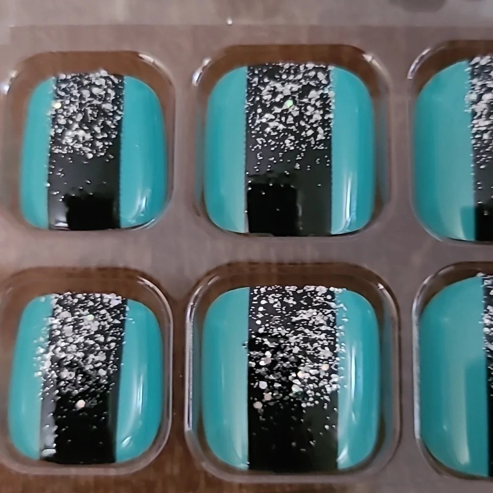 2/$16 Blue Black Glitter Press On Toenails